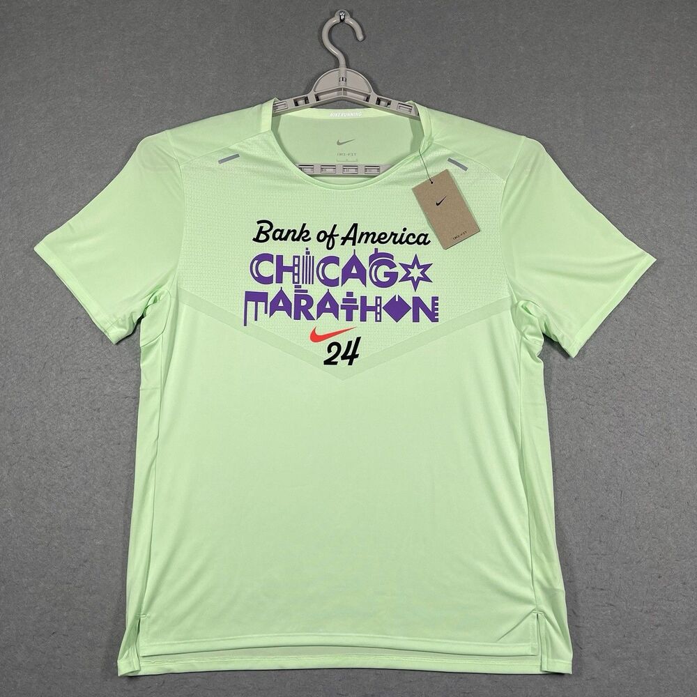 Chicago Marathon Shirt Mens Large Lime Green‎ Nike Element Running Top Dri-Fit